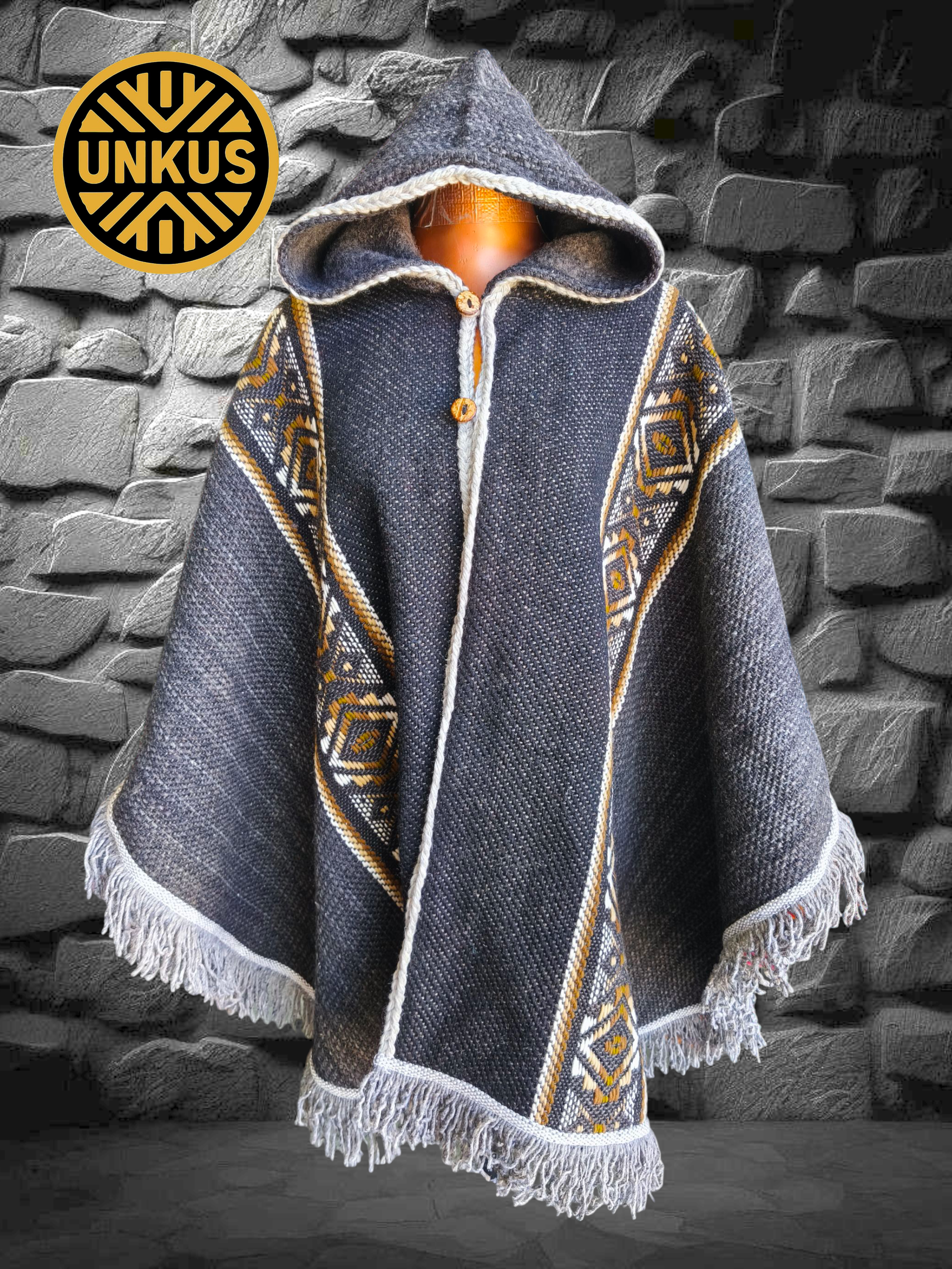 Ruana Gris oscuro 100% lana natural