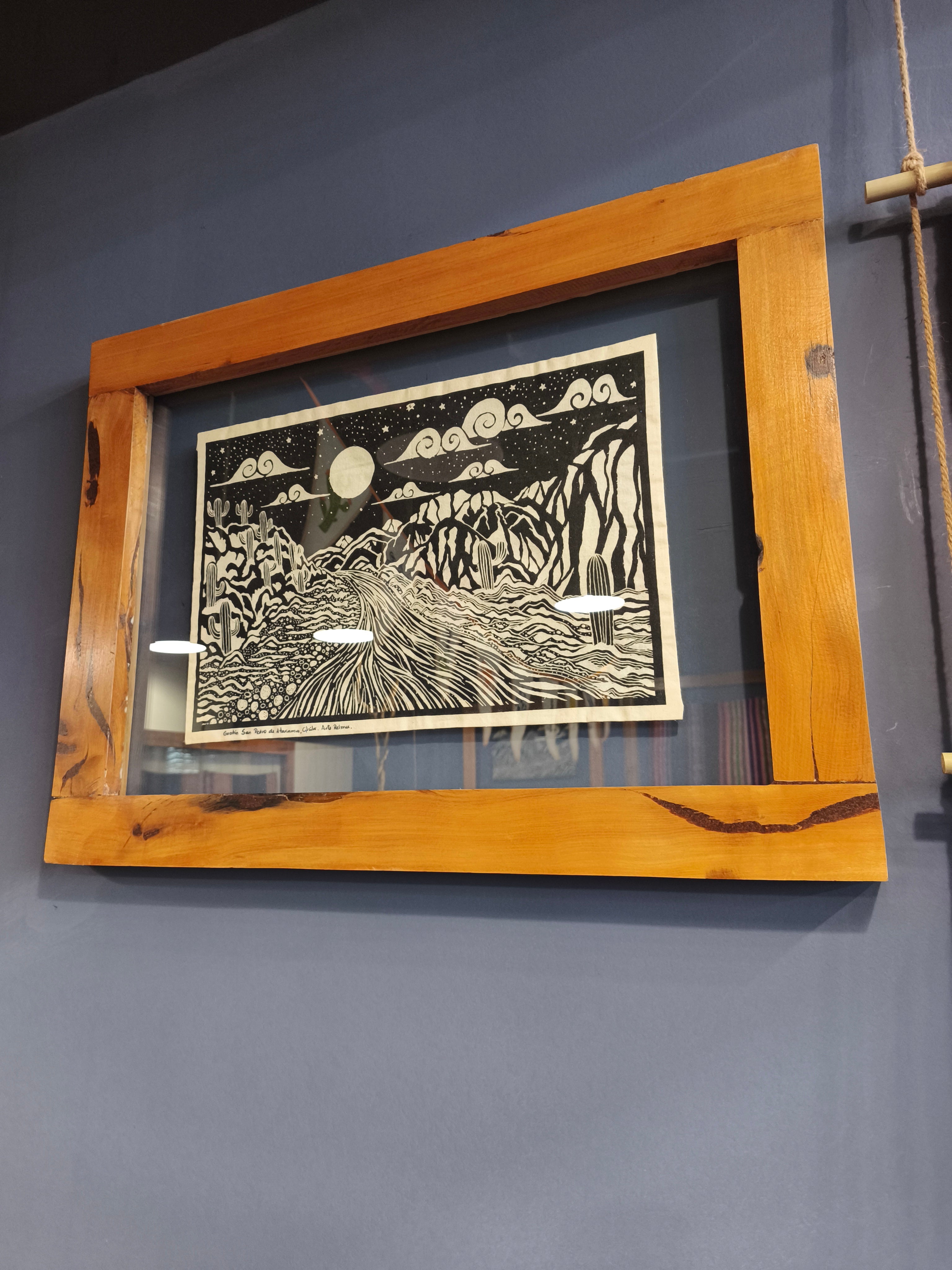 Cuadro artístico en serigrafía en tela "Guatín - San Pedro de Atacama" – Marco de Coihue Recuperado