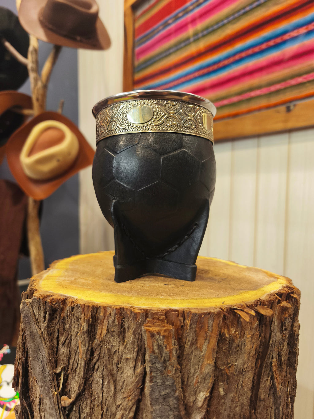 Mate premium cuero negro gajos