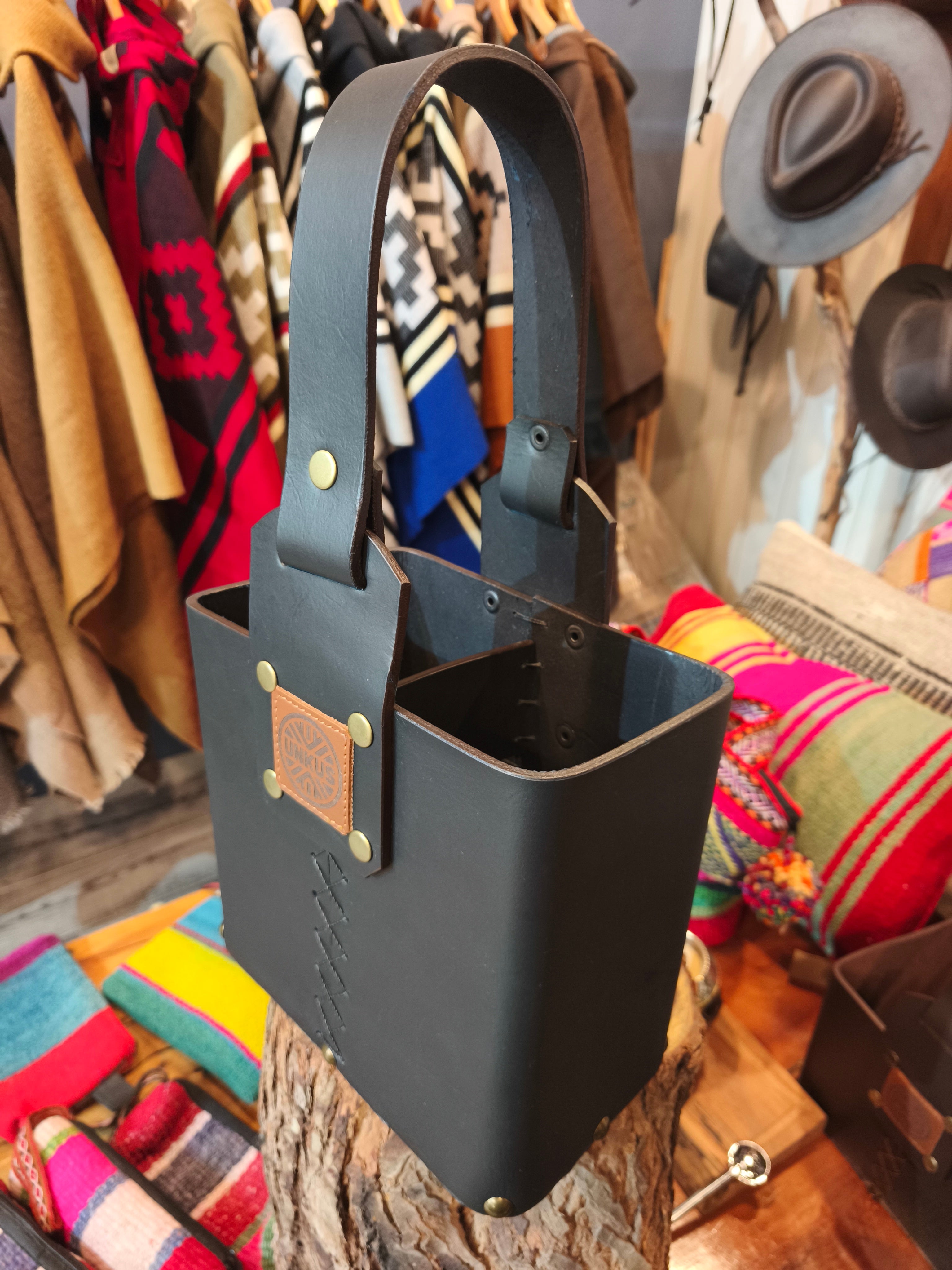 Canasta matera rectangular 100% cuero crupon.