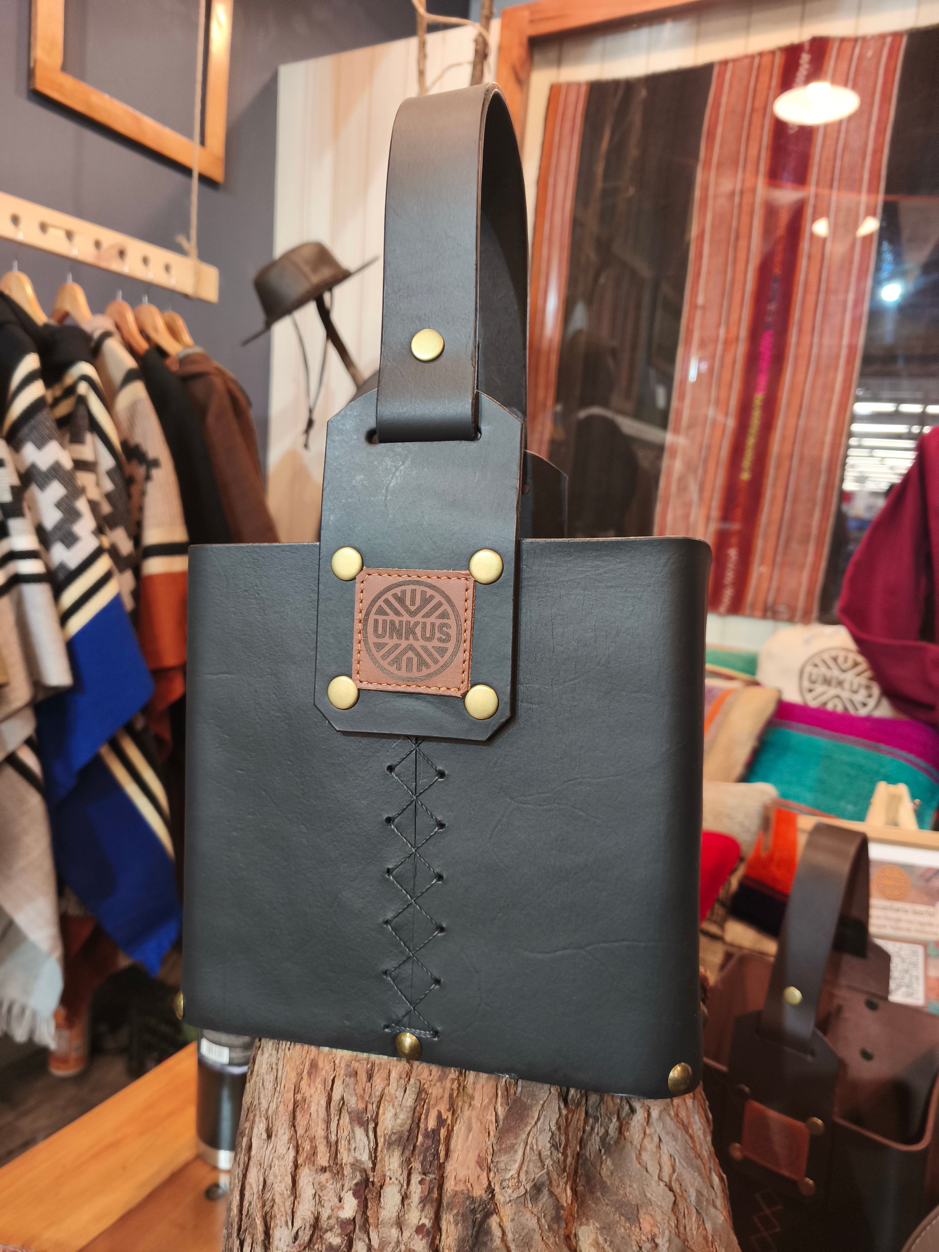 Canasta matera rectangular 100% cuero crupon.