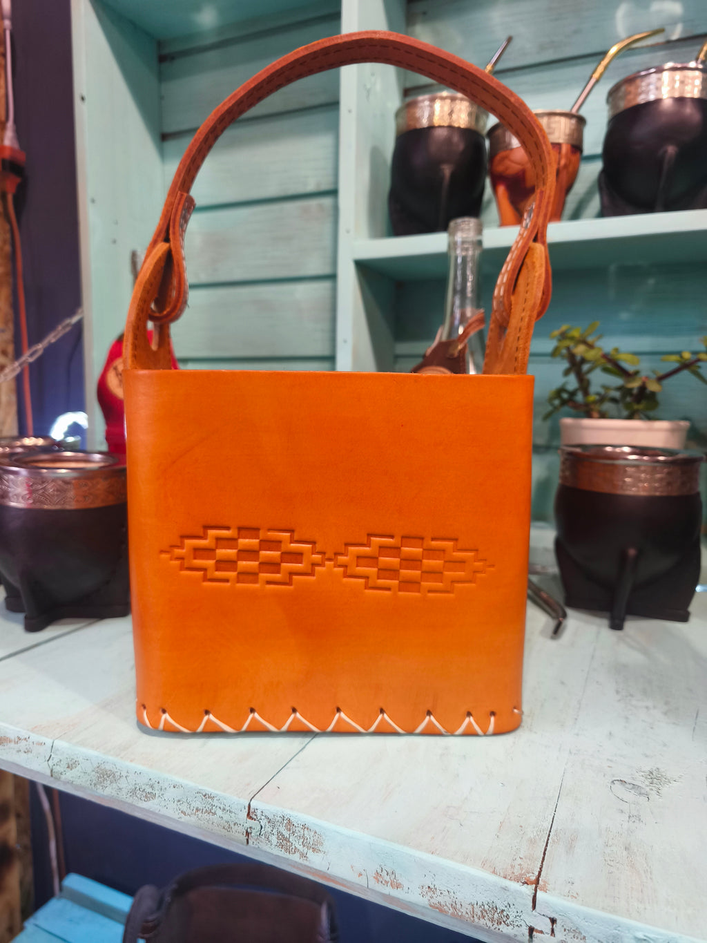 Canasto matero cuadrado 100% cuero