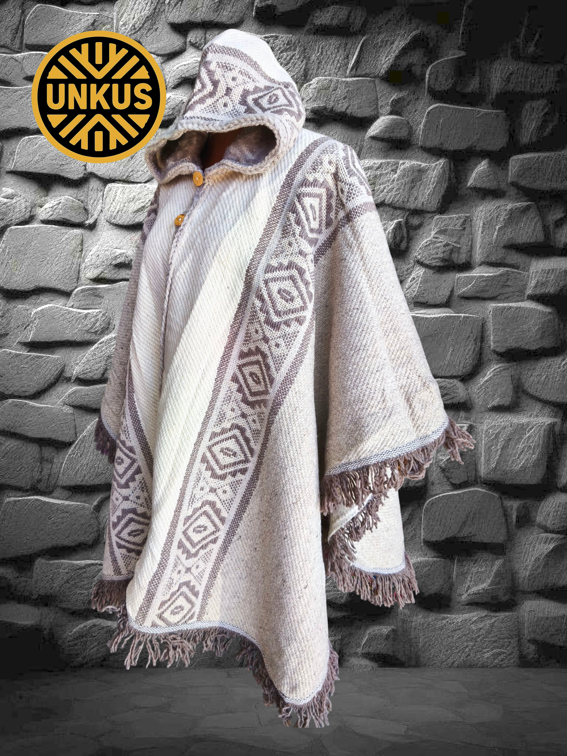 Ruana blanca 100% lana natural