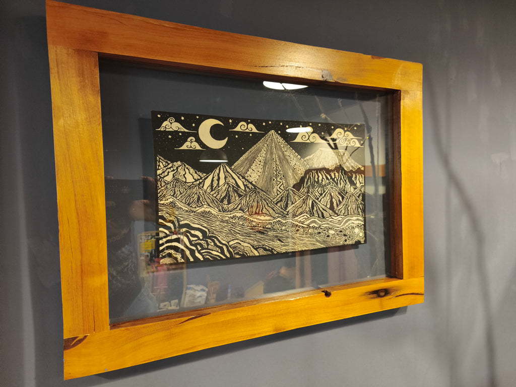 Cuadro Serigrafía en tela- Catarpe, San Pedro de Atacama - Marco de Coihue Recuperado