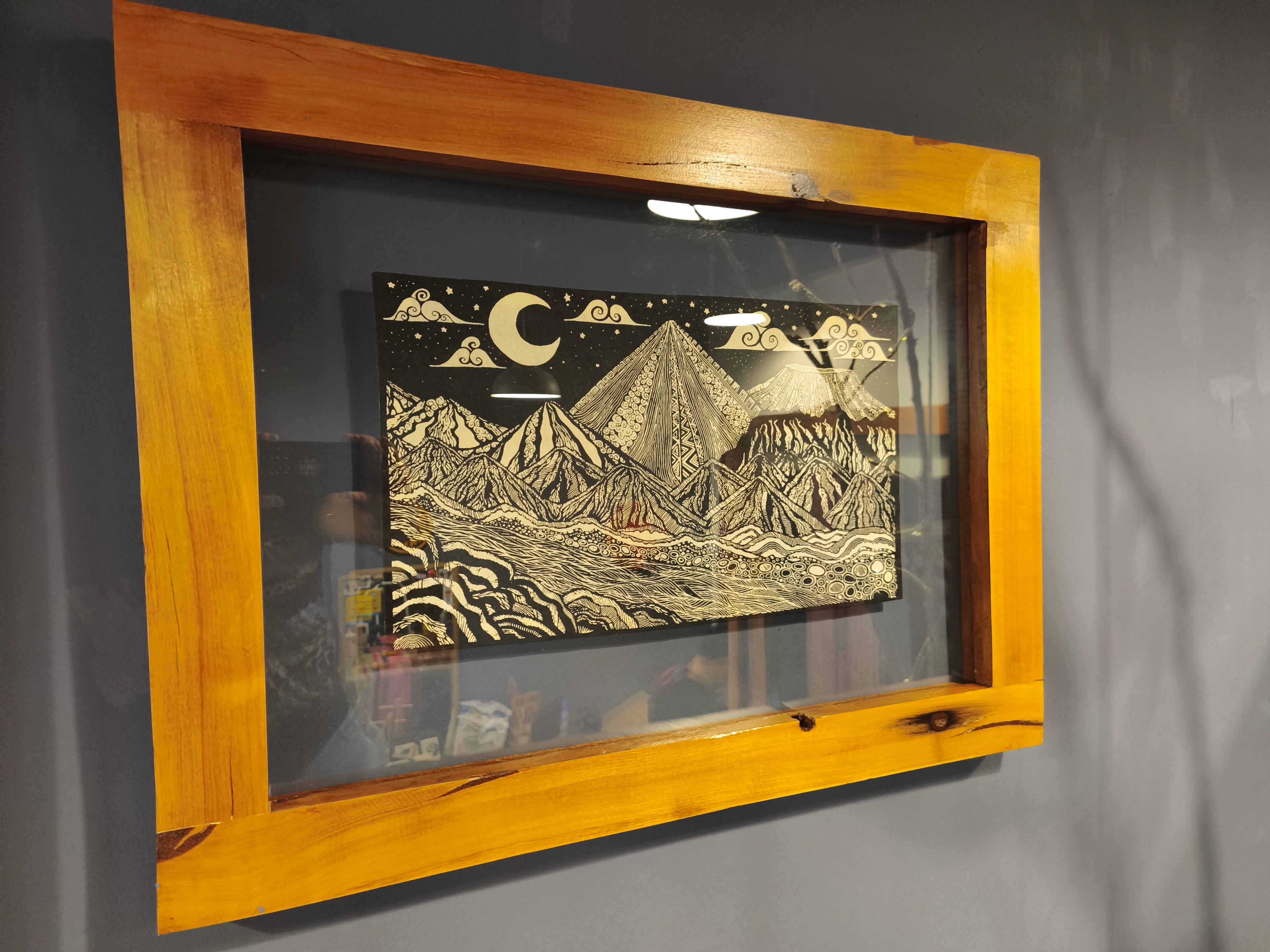 Cuadro Serigrafía en tela- Catarpe, San Pedro de Atacama - Marco de Coihue Recuperado