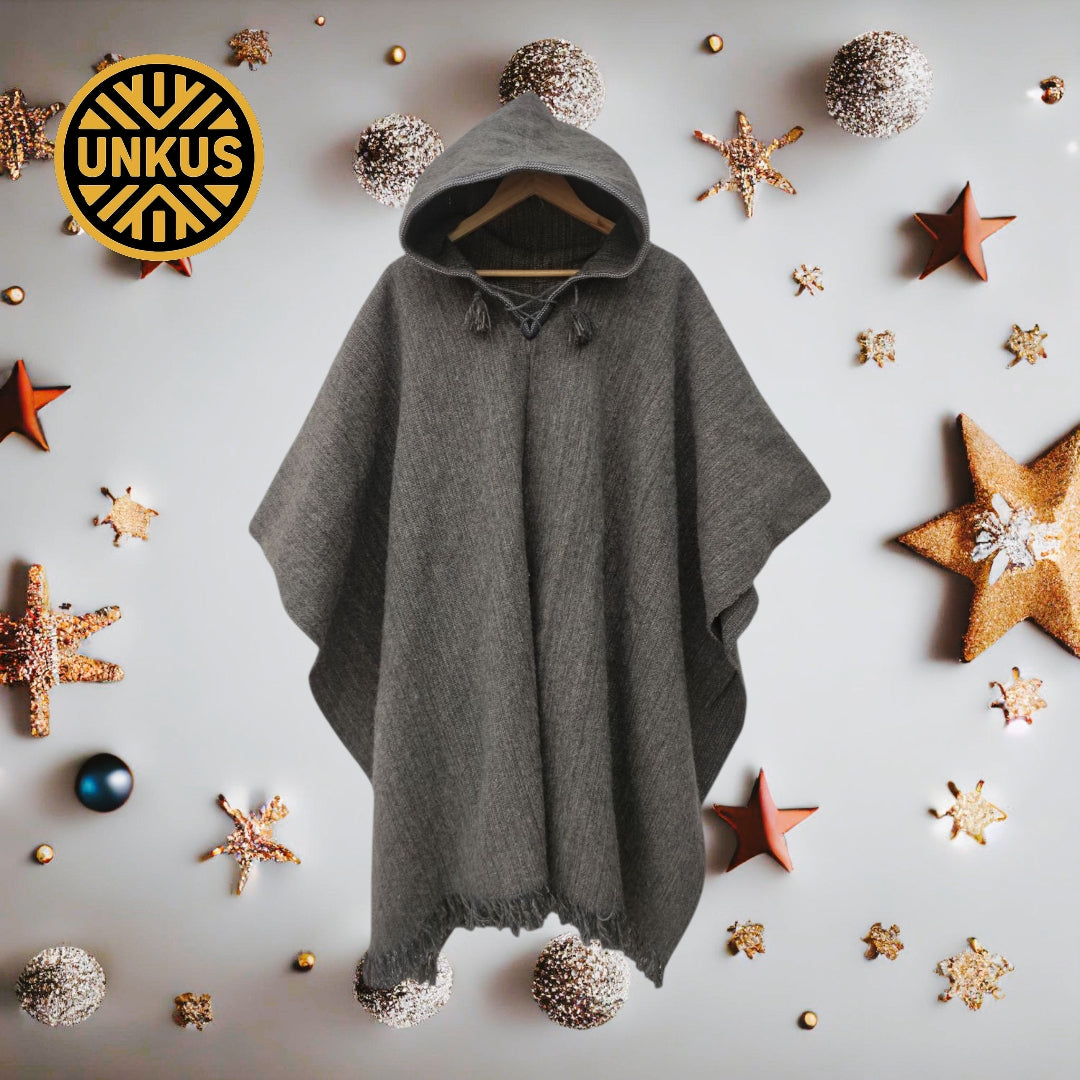 Poncho full grey alpaca