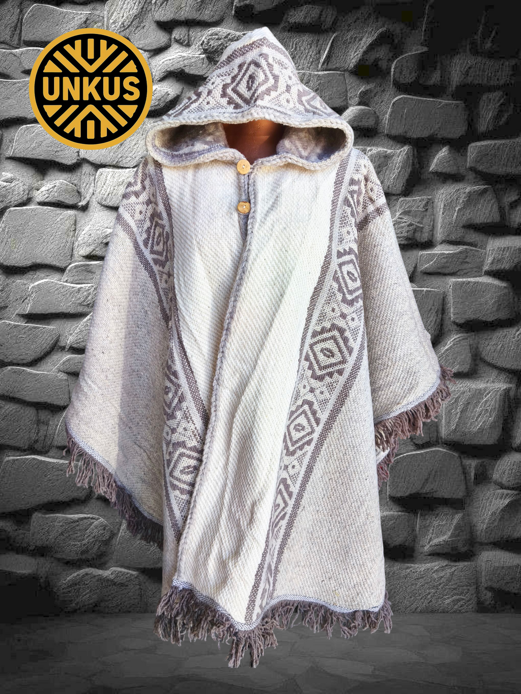 Ruana blanca 100% lana natural