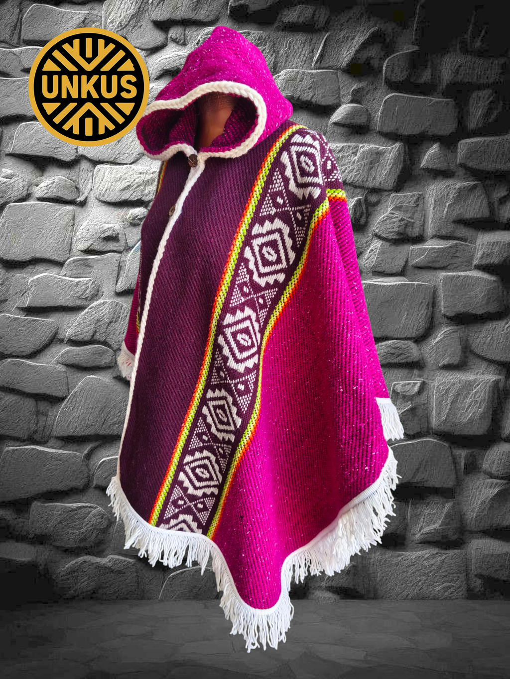 Ruana fucsia 100% lana natural