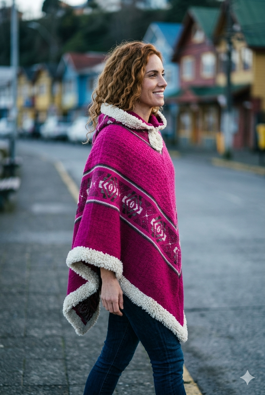 Poncho tres puntas - WARMI Magenta