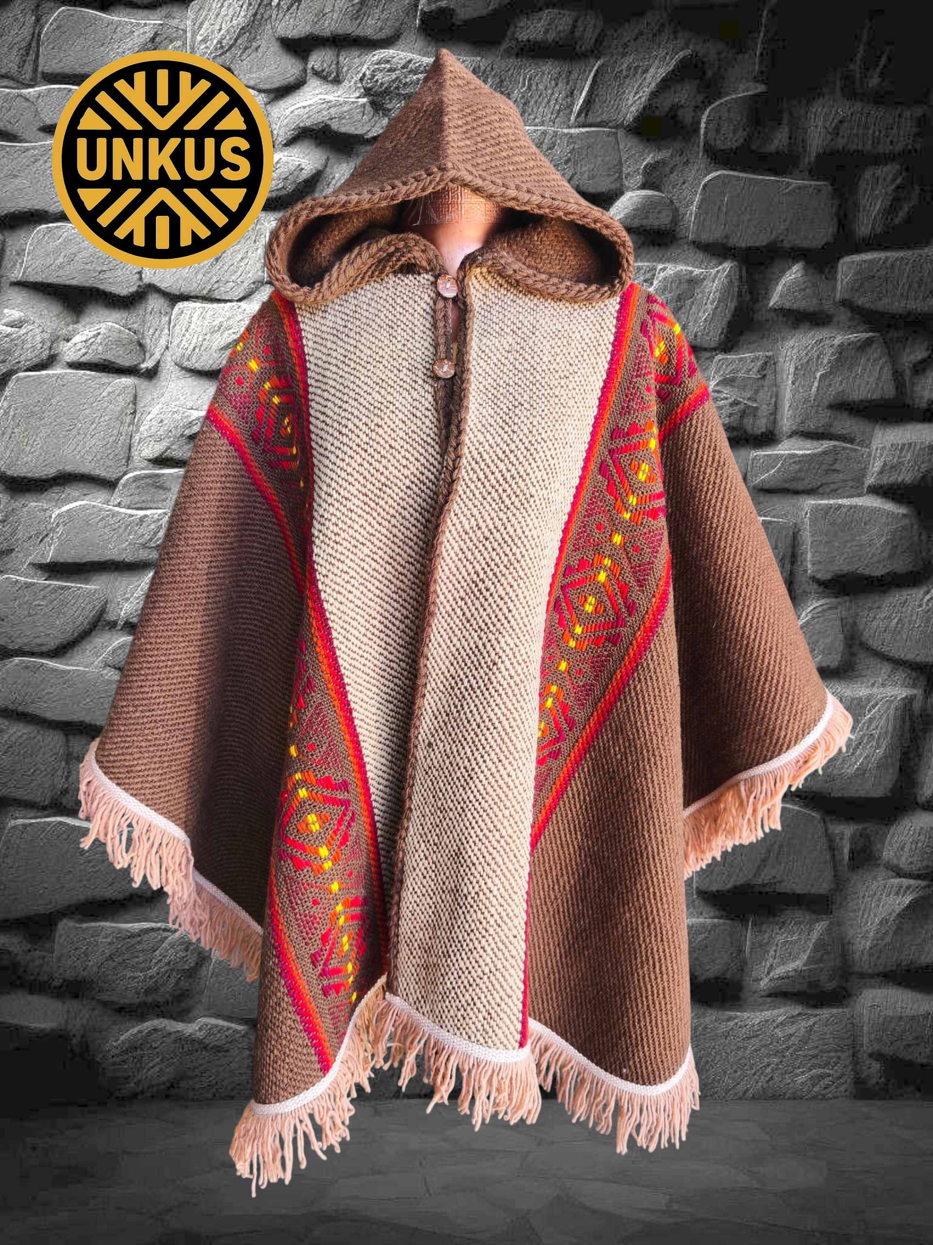 Ruana marrón 100% lana natural