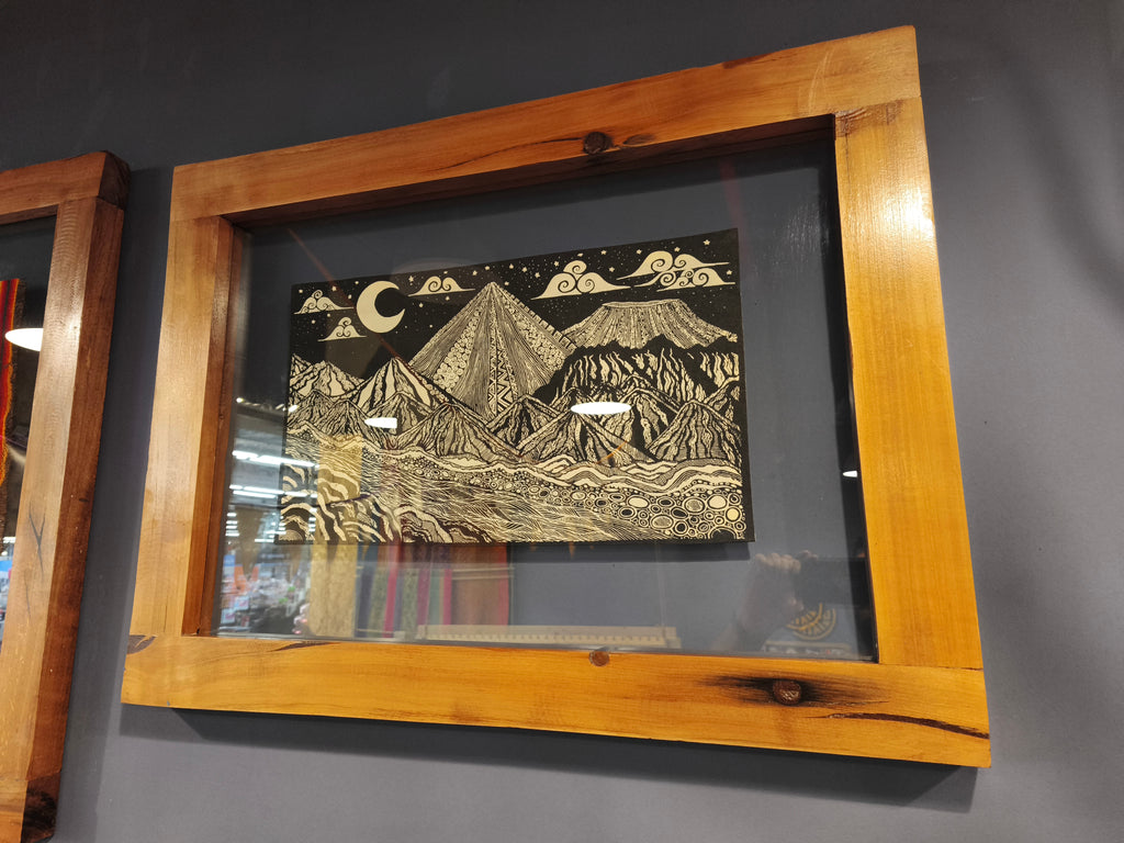 Cuadro Serigrafía en tela- Catarpe, San Pedro de Atacama - Marco de Coihue Recuperado