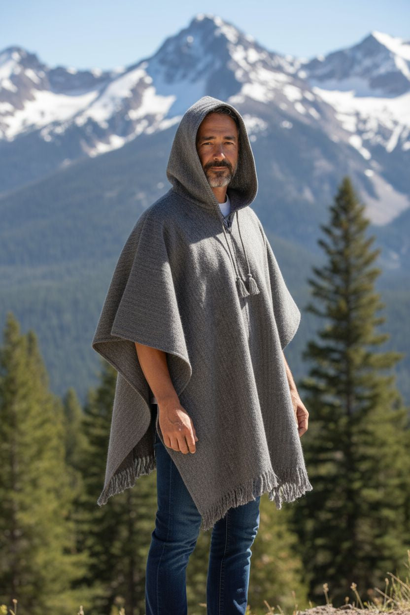 Poncho full grey alpaca