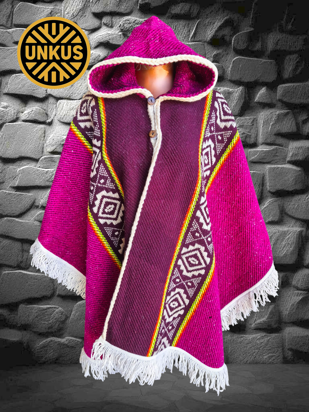 Ruana fucsia 100% lana natural