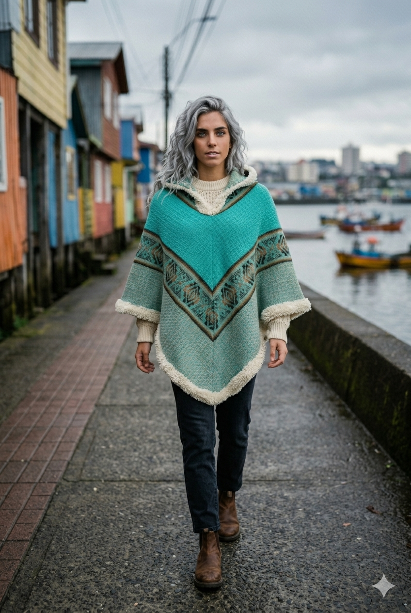 Poncho tres puntas - WARMI Turquesa