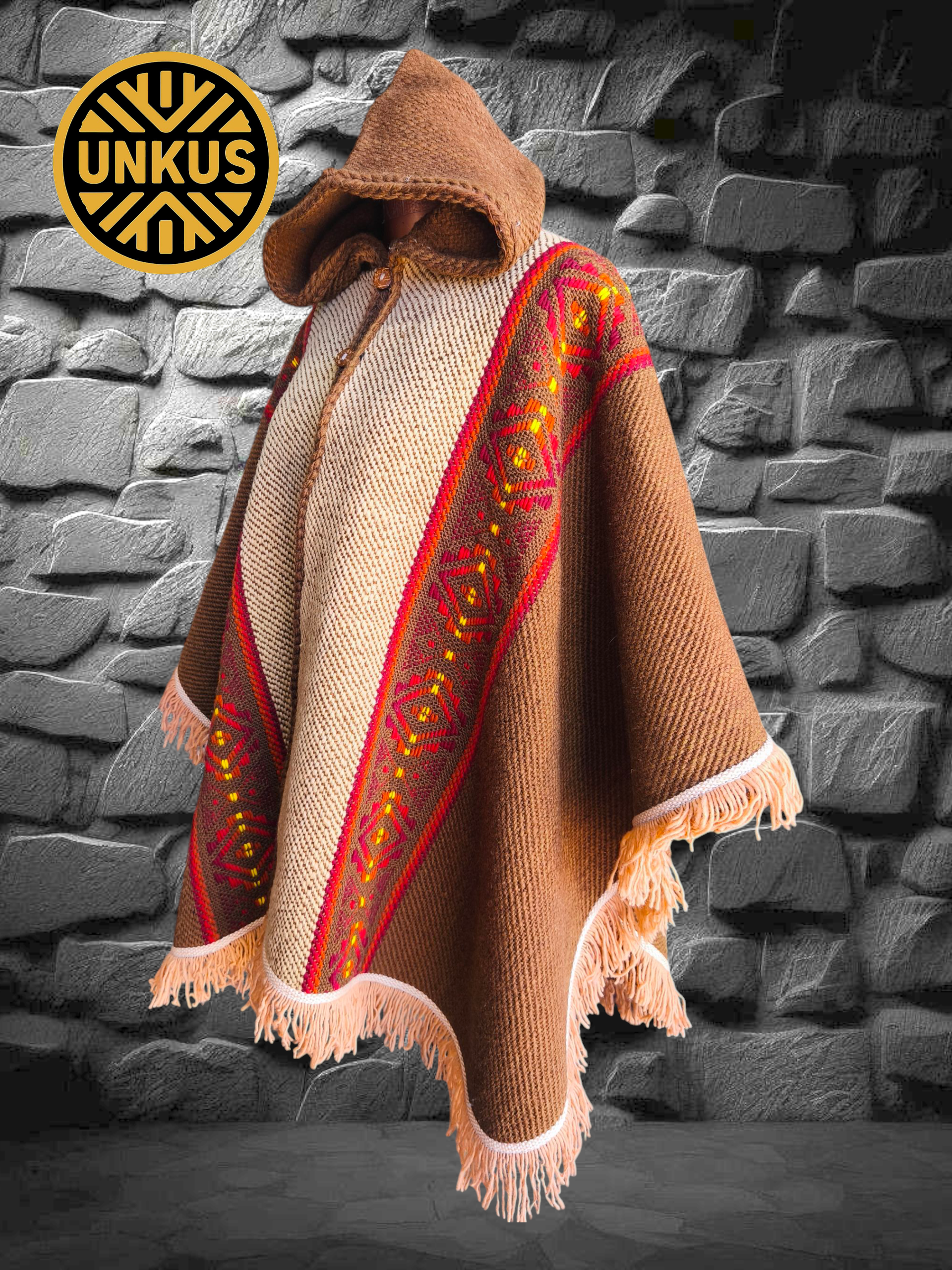 Ruana marrón 100% lana natural