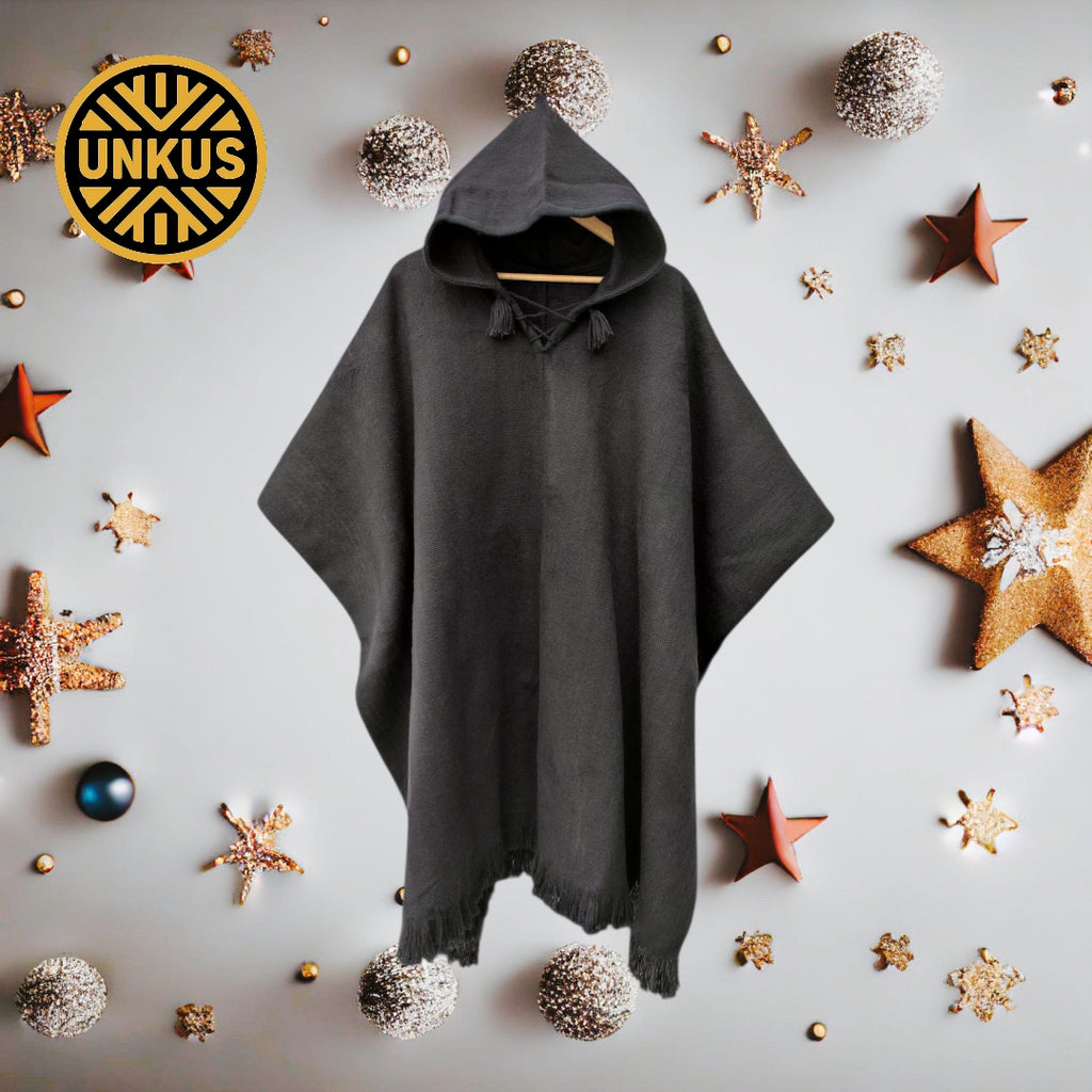 Poncho full black alpaca