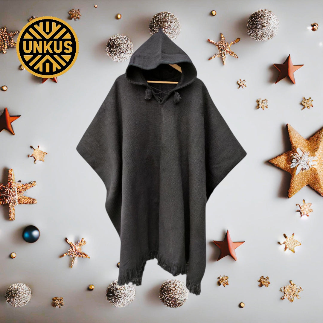 Poncho full black alpaca