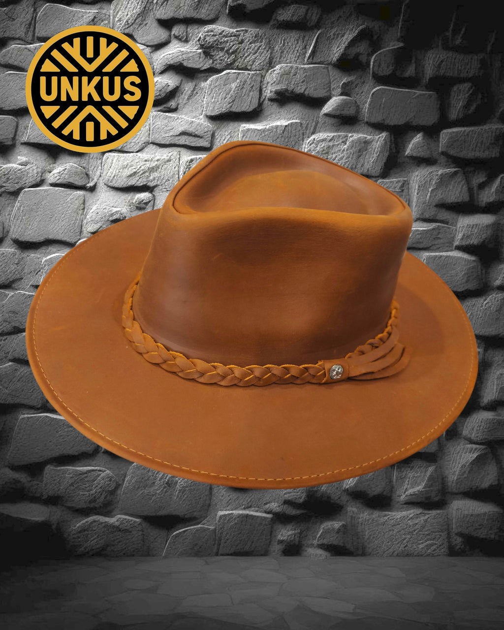 Sombrero 100% cuero tabaco