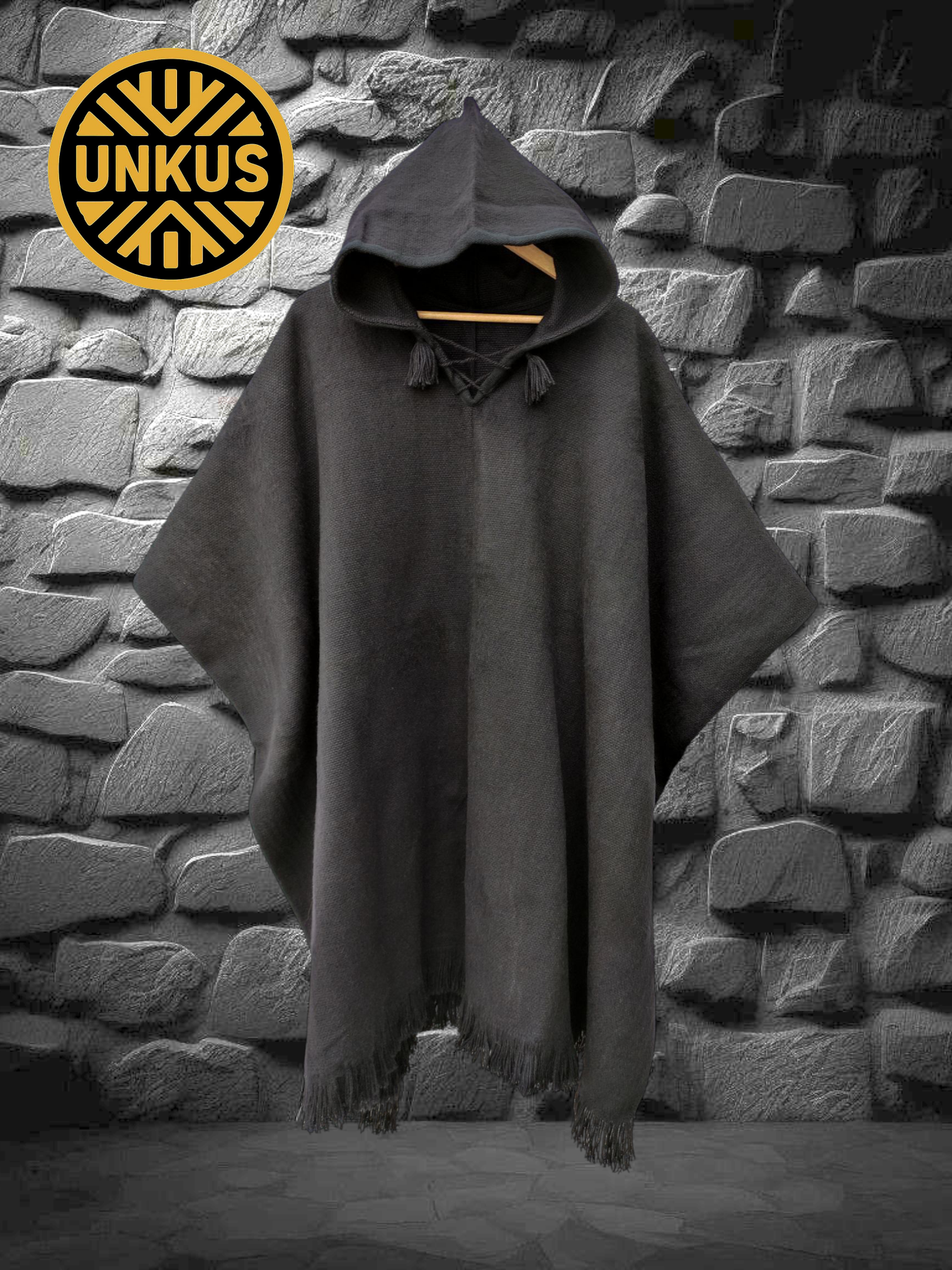 Poncho full black alpaca