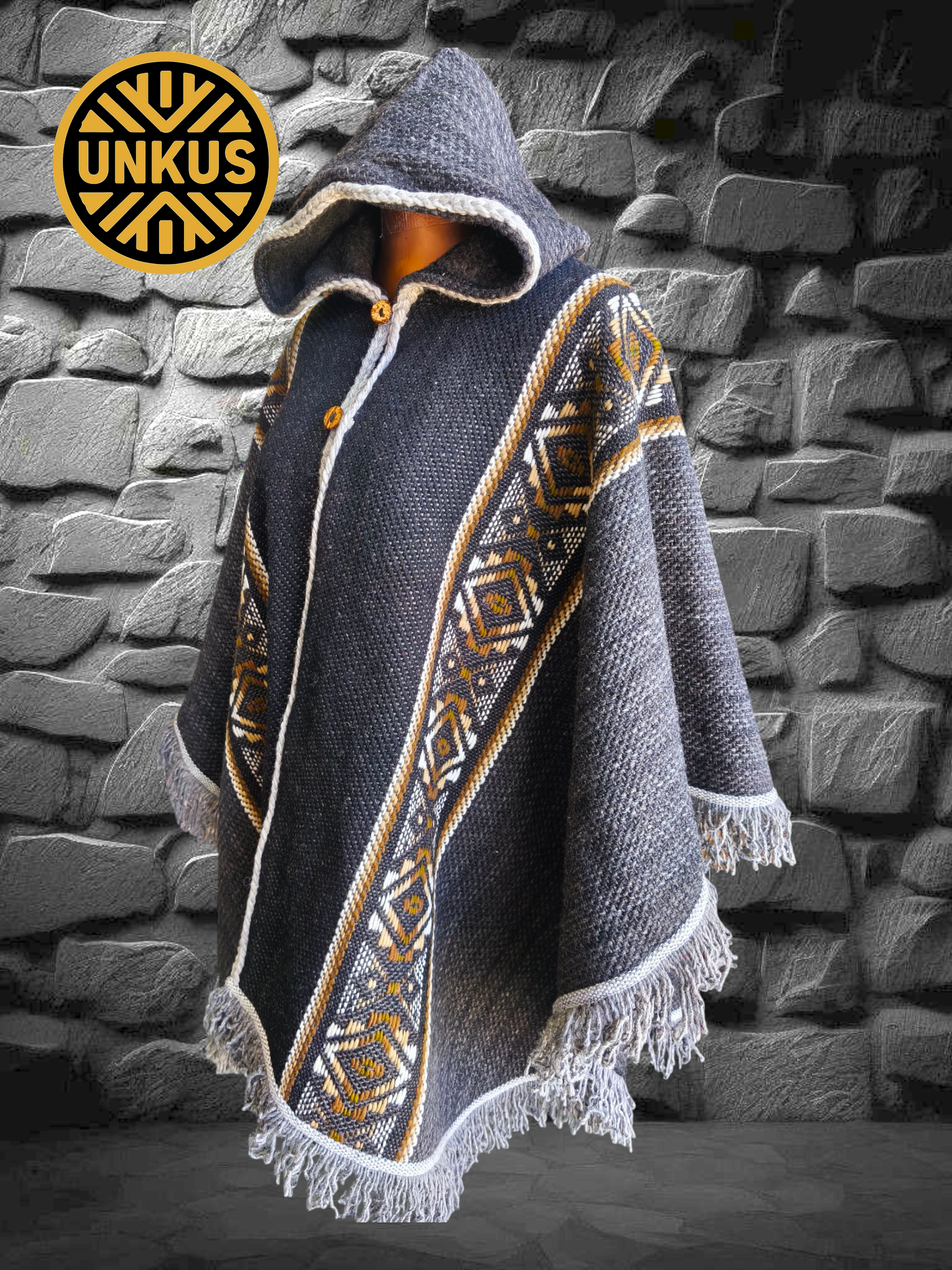 Ruana Gris oscuro 100% lana natural