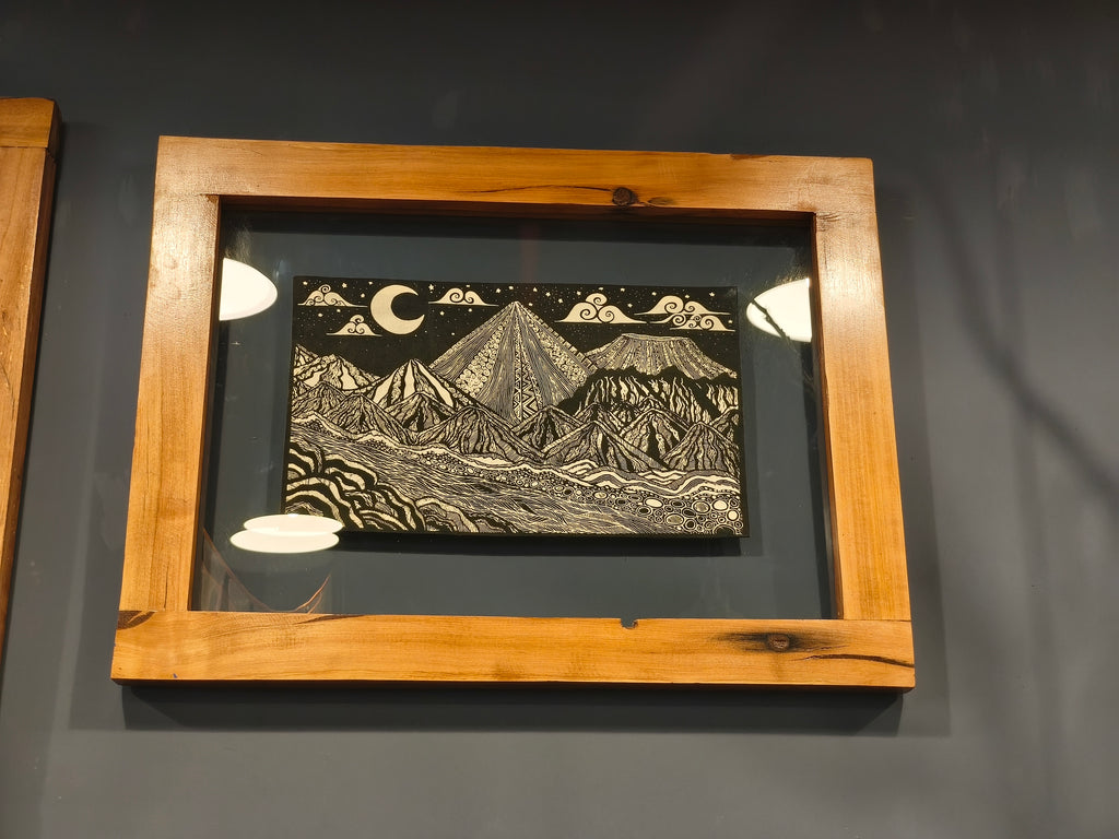 Cuadro Serigrafía en tela- Catarpe, San Pedro de Atacama - Marco de Coihue Recuperado